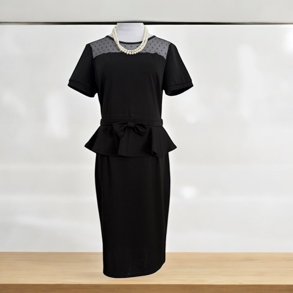 HI QUEEN BLACK PEPLUM DRESS SIZE LARGE NWT